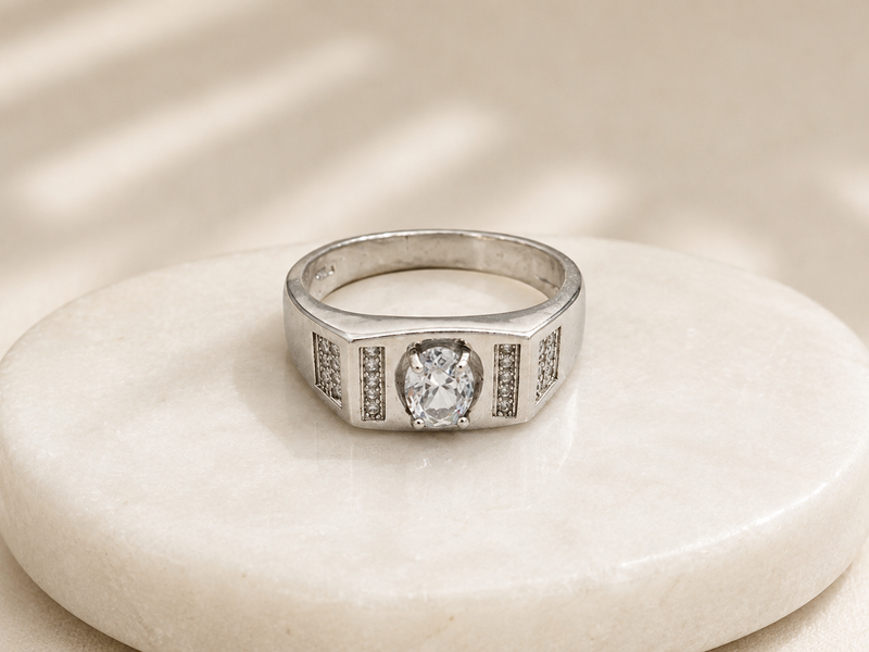 Silver Men's Solitaire CZ Ring
