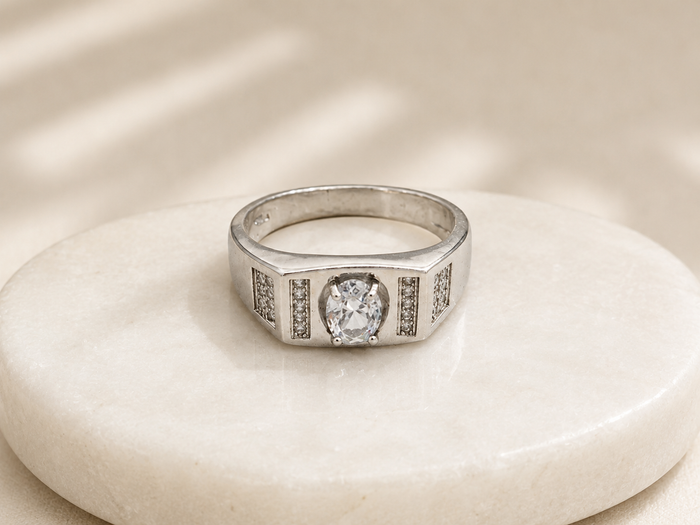 Silver Men's Solitaire CZ Ring