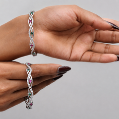 Silver Multicolour Marquise Twist Bangle
