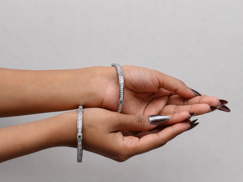 Silver Double-Row CZ Slim Bangle