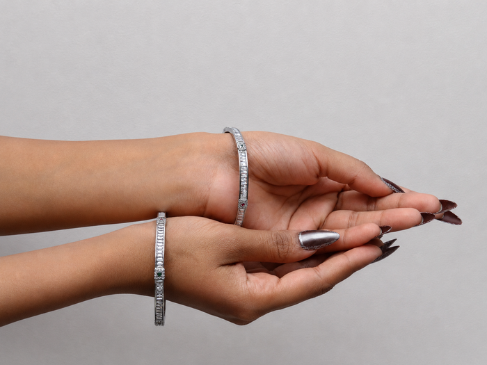 Silver Double-Row CZ Slim Bangle