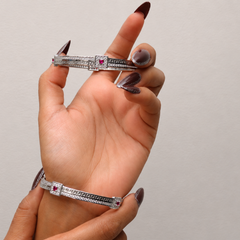 Silver Twin-Bar Ruby & CZ Frame Bangle