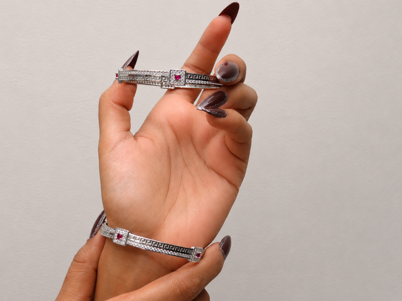 Silver Twin-Bar Ruby & CZ Frame Bangle