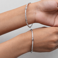 Silver Beaded Floral Station CZ Bangle