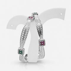 Silver Lattice Mesh Multicolour Stone Bangle