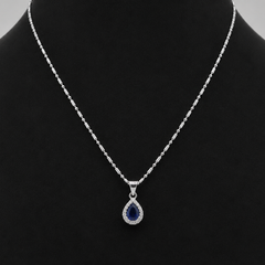 Silver Blue Teardrop CZ Halo Pendant & Earring Set – view 3