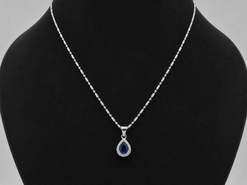 Silver Blue Teardrop CZ Halo Pendant & Earring Set – view 3