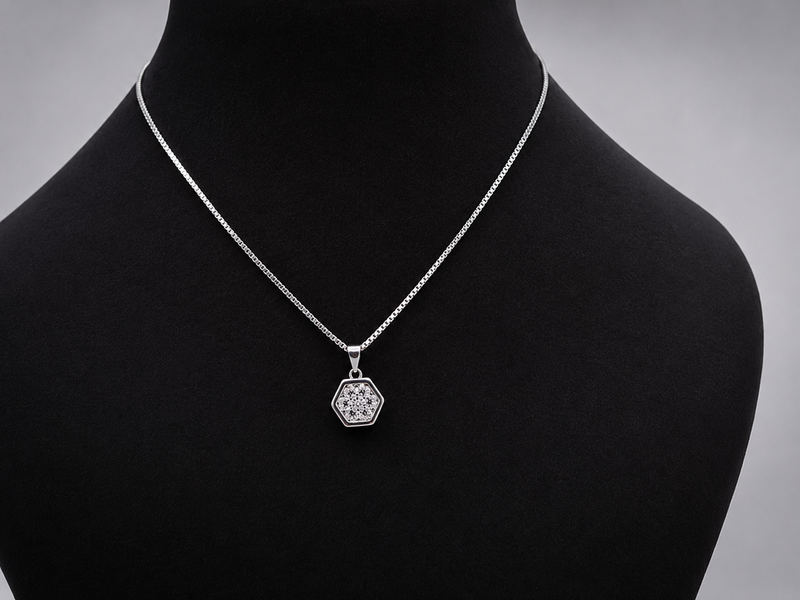 Silver Pave Hexagon Pendant & Stud Set – view 3