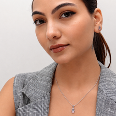 Silver Pink Enamel Bunny Pendant & Stud Set – view 4