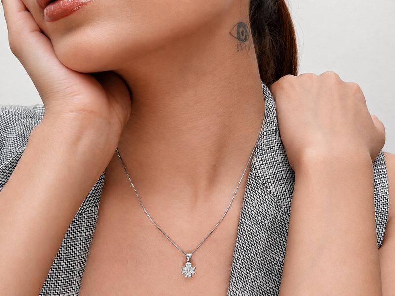 Silver Pave Four-Leaf Clover Pendant – view 3