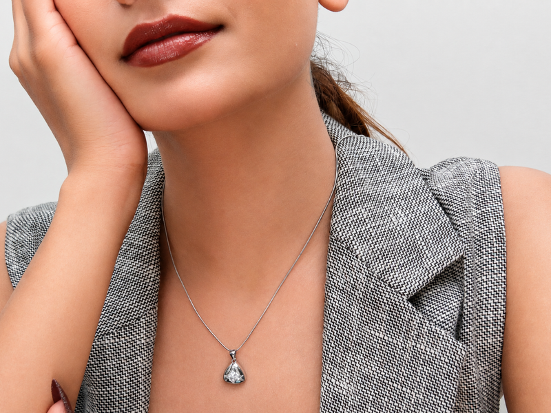 Silver Star-Set Triangle Solitaire Pendant – view 3