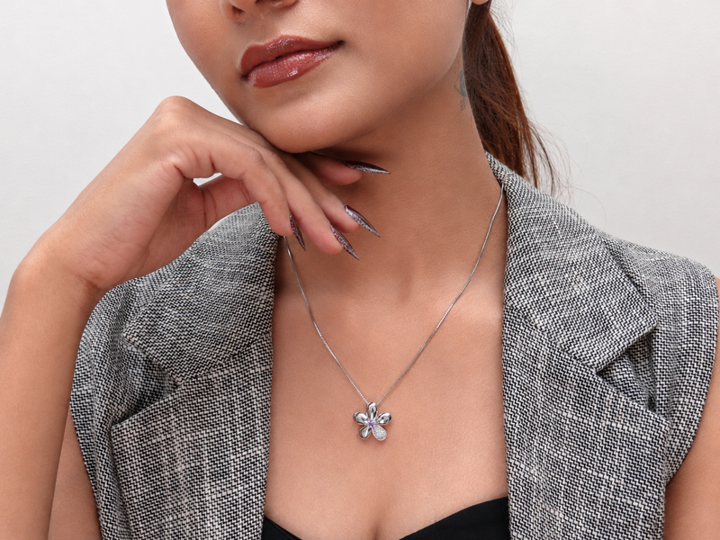 Silver Purple Stone Blossom Pendant – view 3