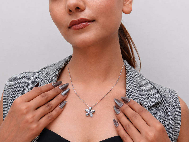 Silver Purple Stone Blossom Pendant – view 4