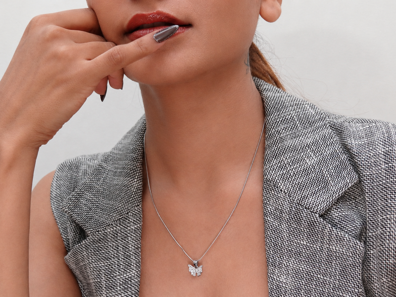Silver Classic Pave Butterfly Pendant – view 3