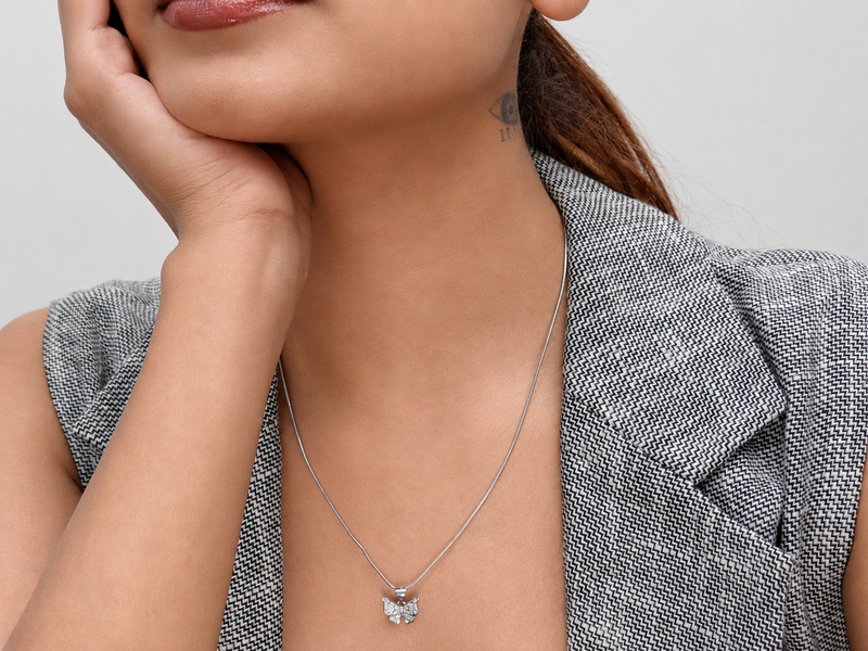 Silver Classic Pave Butterfly Pendant – view 4