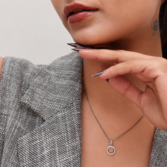 Silver Coral Round Stone Halo Pendant – view 4