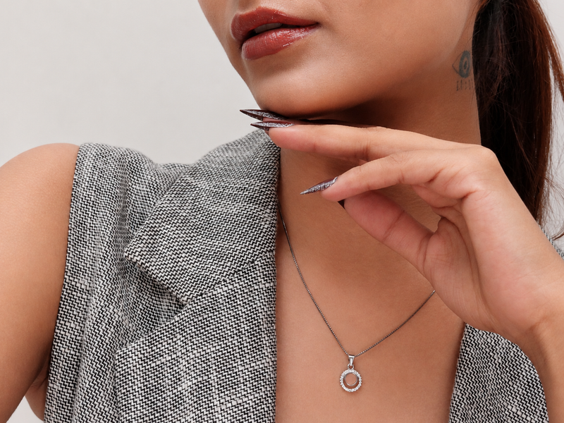 Silver Coral Round Stone Halo Pendant – view 4