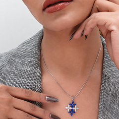 Silver Blue Petal Lattice Cross Pendant – view 3