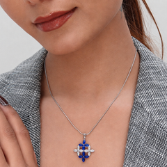 Silver Blue Petal Lattice Cross Pendant – view 4