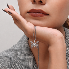 Silver Lace Wing Pave Butterfly Pendant – view 3