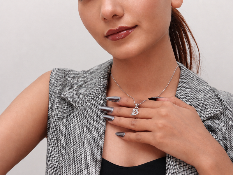Silver Tilted Loop Pave Heart Pendant – view 4