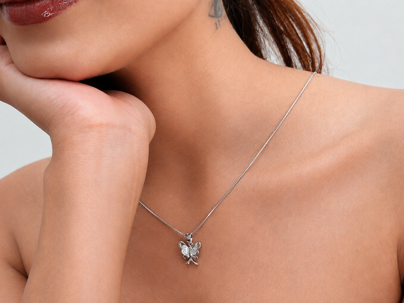 Silver Mini Pave Butterfly Pendant – view 3
