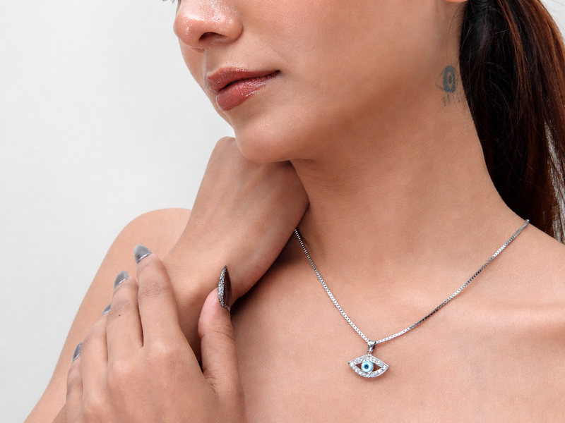 Silver Blue Evil Eye Pave Pendant – view 3