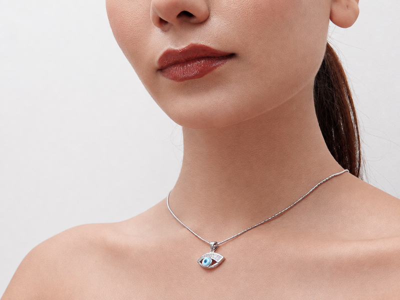 Silver Wide Pave Evil Eye Pendant – view 3
