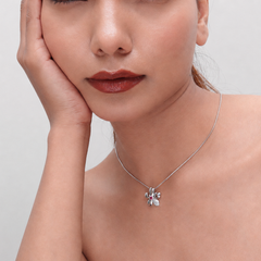 Silver Ruby Centre Five-Petal Flower Pendant – view 3