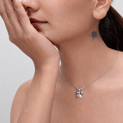 Silver Ruby Centre Five-Petal Flower Pendant – view 4