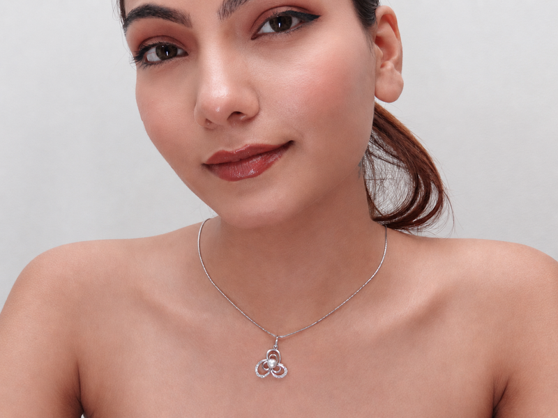 Silver Pearl Trefoil Loop Pendant – view 4