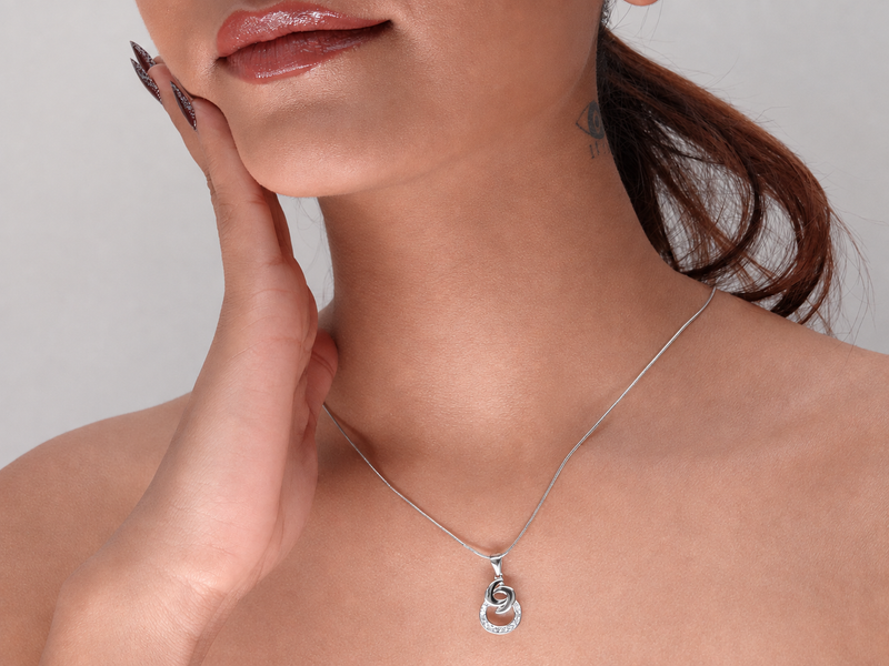 Silver Interlocked Ring & Knot Pave Pendant – view 3