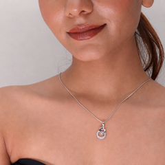 Silver Interlocked Ring & Knot Pave Pendant – view 4