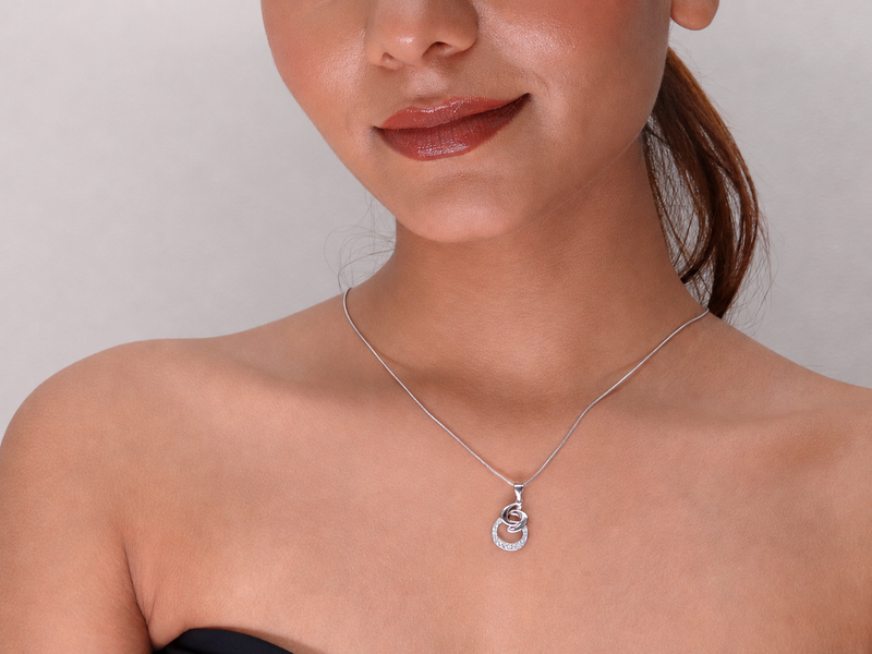 Silver Interlocked Ring & Knot Pave Pendant – view 4