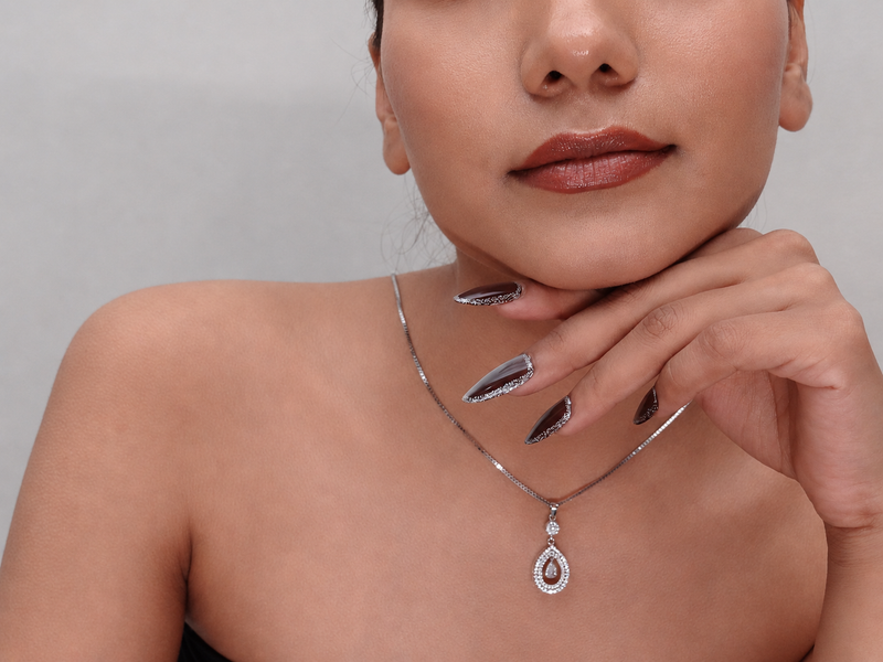 Silver Pave Teardrop Halo Drop Pendant – view 4