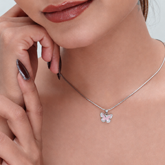 Silver Pink Enamel Pave Butterfly Pendant – view 3