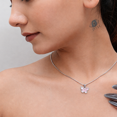 Silver Pink Enamel Pave Butterfly Pendant – view 4