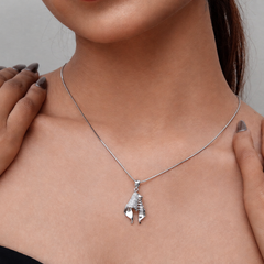 Silver Draped Ribbon Fold Pave Pendant – view 3