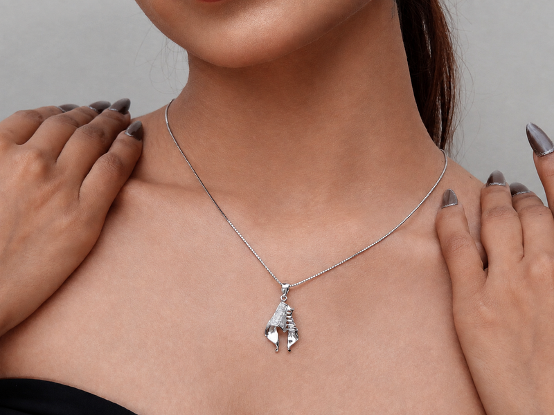 Silver Draped Ribbon Fold Pave Pendant – view 3
