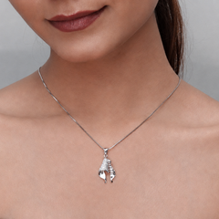 Silver Draped Ribbon Fold Pave Pendant – view 4
