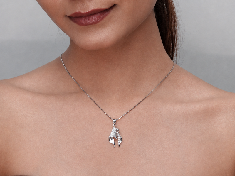 Silver Draped Ribbon Fold Pave Pendant – view 4