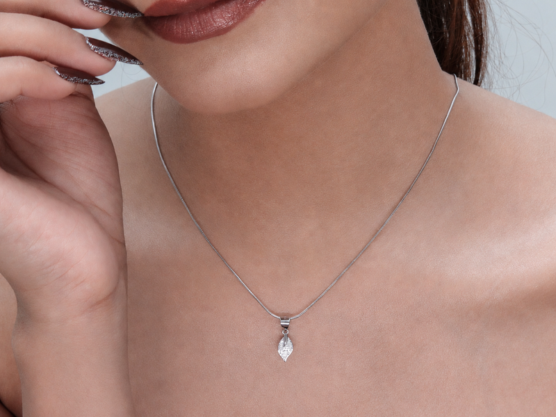 Silver Petite Pave Leaf Pendant – view 3