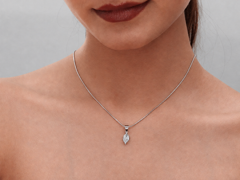 Silver Petite Pave Leaf Pendant – view 4