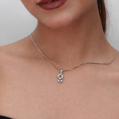 Silver Pave Clover Bloom Stem Pendant – view 4