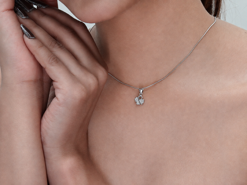 Silver Pave Heart Leaf Clover Pendant – view 3