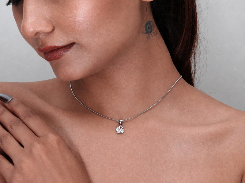 Silver Pave Heart Leaf Clover Pendant – view 4