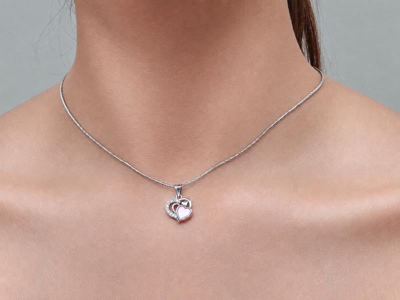 Silver Pink Enamel Heart Swirl Pendant – view 3