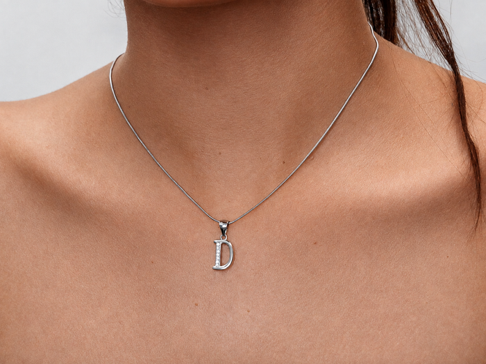 Silver Script D Initial Pave Pendant