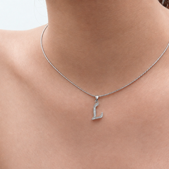 Silver Pave L Initial Pendant