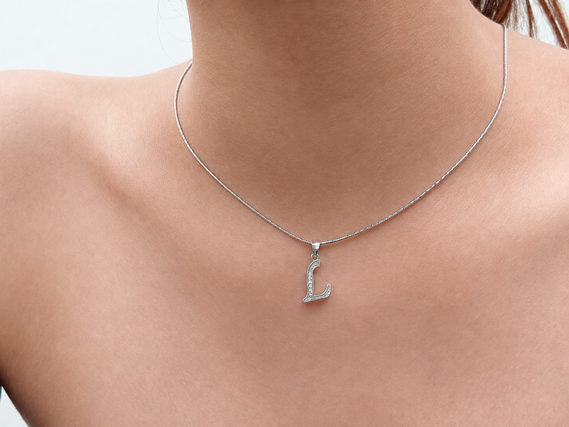 Silver Pave L Initial Pendant